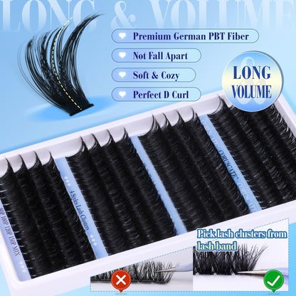 CORUSCATE Cluster Lashes Kit Long 14-20mm Eyelashes Individual Kit 80D-150D Thick Lashes Individual Cluster Russian Strip Lash D Curl DIY Lash Extension 284pcs with Lash Bond and Seal Tweezers