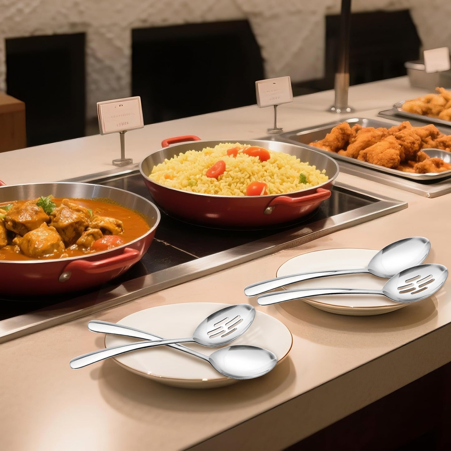 10.3-in Large Serving Spoons Set, 18/0 Stainless Steel, Heavy Duty, 2 Serving & 2 Slotted for Wedding Party Buffet Housewarming, Pack of 4