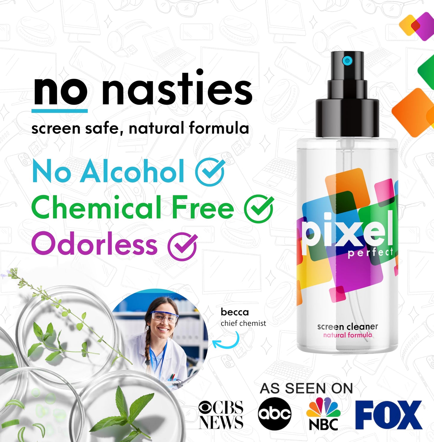 Pixel Natural Screen Cleaner Spray for TV, Laptops, Computers, Monitors, Phones Cleaning Kit (120ml - 4.2oz)