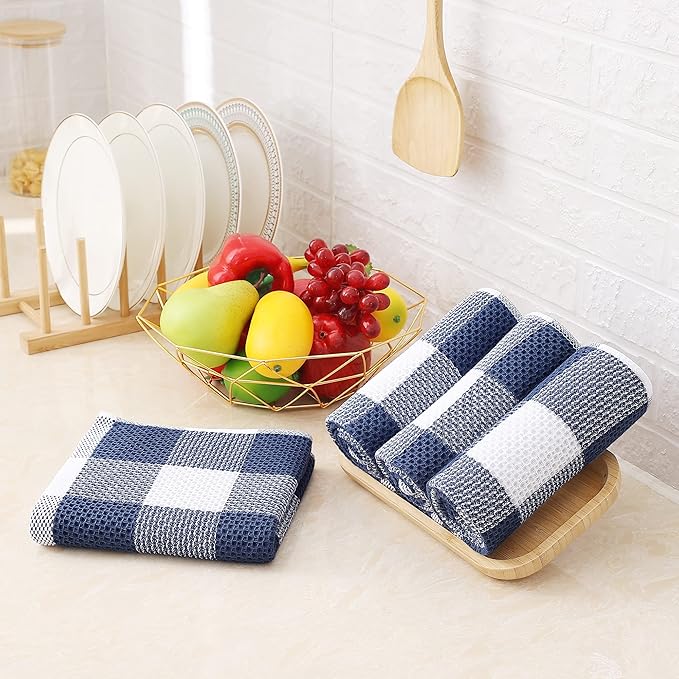 Homaxy 100% Cotton Waffle Weave Check Plaid Kitchen Towels, 13 x 28 Inches