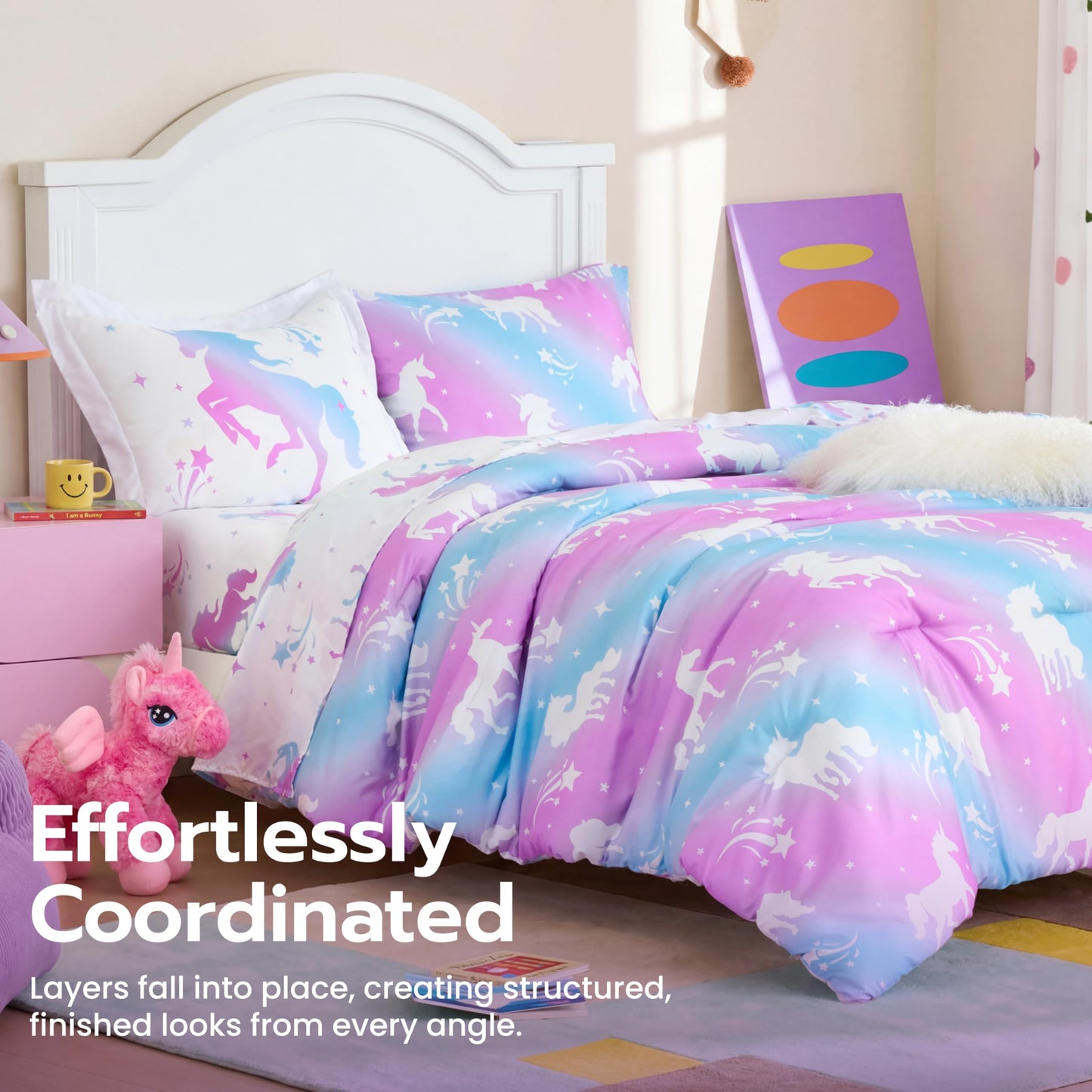 Joiedomi Kid Twin Comforter Set 5 Piece Dream Unicorn Bedding Set for Boys Girls Super Soft Microfiber Bed in a Bag with Comforter Sheets Pillowcase Sham