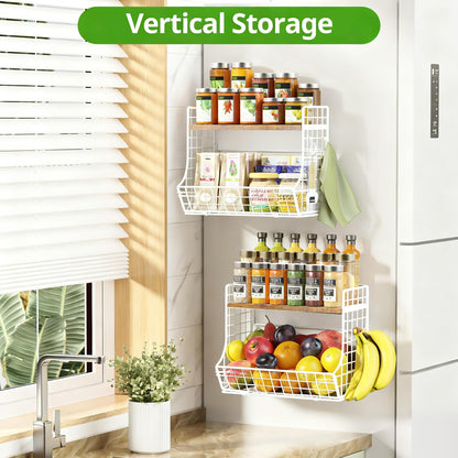 Magnetic Shelf for Fridge with Wood Lid, Fruit Potato and Onion Storage Bins, Pantry Organizers and Storage, Strong Magnetic Spice Rack for Refrigerator, Kitchen Counter and Laundry Room (X-Large)
