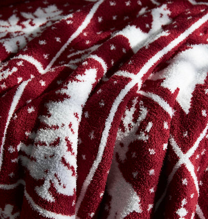 Super Soft Christmas Throw Blanket for Couch Bed Living Room Decor, Fuzzy Fluffy Fleece Cozy Like Chenille, Cute Tree Deer Snow Pattern, Thick and Warm for Winter, Red and White, Small 50x60 inch