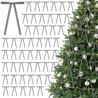 Riceshoot 50 Pcs 5x7 Black White Stripe Twist Tie Bows for Christmas Tree Memorial Gift Wrapping Bag Xmas Decoration Ribbon for Gothic Spooky Holiday Birthday Party Wreath DIY Craft (0.4 Inch Wide)