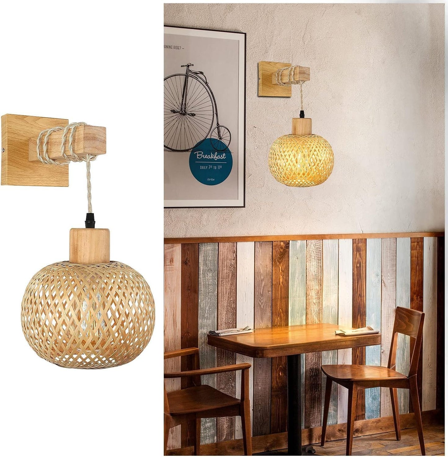 Bagkcopp Rattan Wall Sconce Light,Lamps for Bedroom, Farmhouse Wall Sconces, Wall Mount Light Fixture Indoor, Boho Bedside Wall Sconces for Living Room (Rattan)