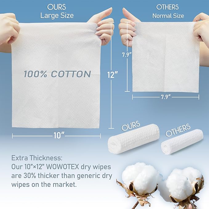 100% Cotton Disposable Face Towel 100 Count 10x12 Inch | Biodegradable Thick