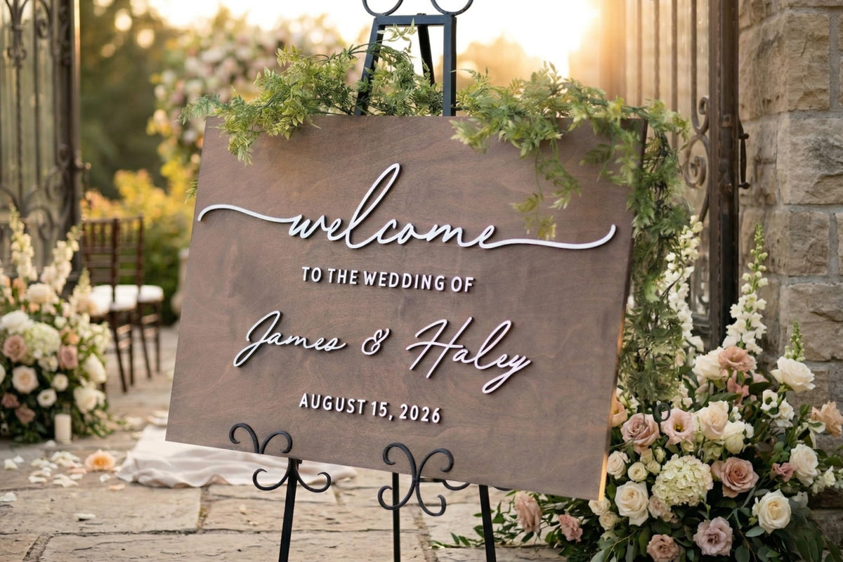 Personalized Wooden 3D Wedding Welcome Sign. Custom Wedding Decor. Customized with Your Names and Dates. Wedding Ceremony Decorations. (Design 16)