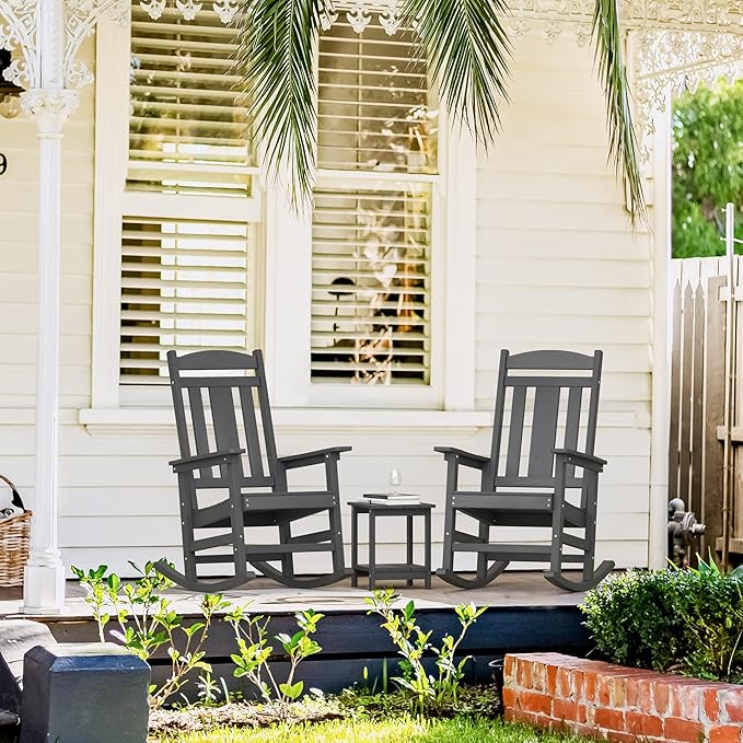 LUE BONA Outdoor Rocking Chairs Set of 4, Weather Resistant HDPS Poly Rocker Chairs, 350lb Heavy Duty, Oversized Porch Rocker for Adult, High Back Smooth Rocking Chairs for Outdoor & Indoor, Gray