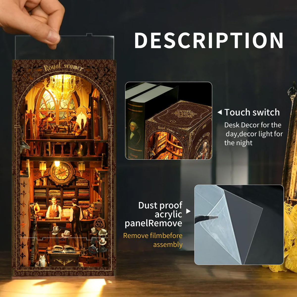 Shylamb Book Nook Kit - DIY Miniature Dolls House Kit with Furniture and LED Light, 3D Puzzle Wooden Art Bookends, Model Kits for Adults and Teens (Royal Tailor Shop)