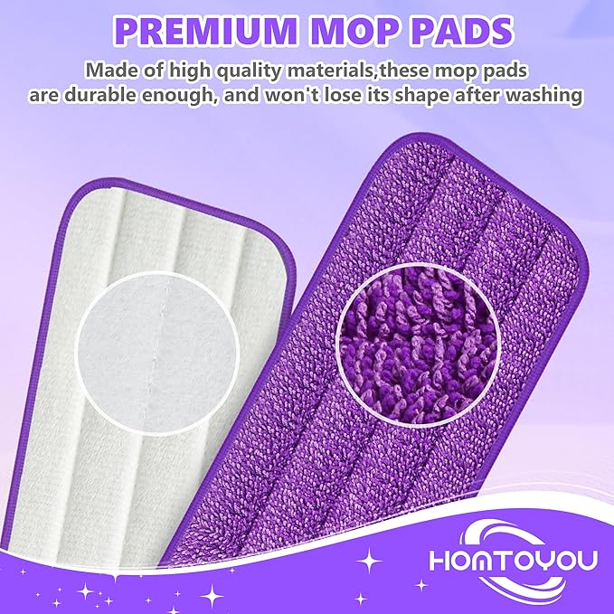 HOMTOYOU Reusable Pads Refills for Swiffer Power Mop: 6 Pack Microfiber Pad for