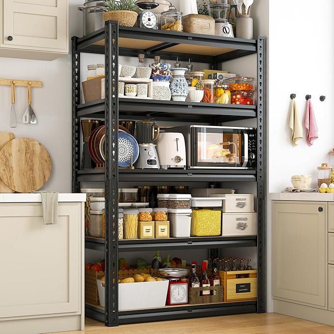 5 Tier Garage Shelving 2020LBS Storage Shelves,Adjustable Heavy Duty Metal Shelving Unit Utility Rack for Garage,Kitchen Pantry Shelf for Warehouse,Closet,Commercial,28" W x 12" D x 59.8" H,Black