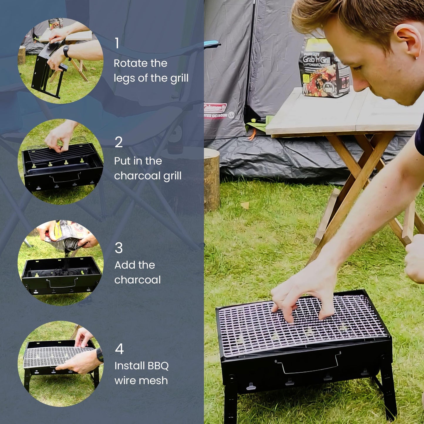 CUQOO Easy-to-use Portable BBQ Grill – Foldable Barbeque Outdoor Travel | Charcoal Barbecue Perfect for Camping, Garden, Picnic Folding Camping Stainless Steel Smoker