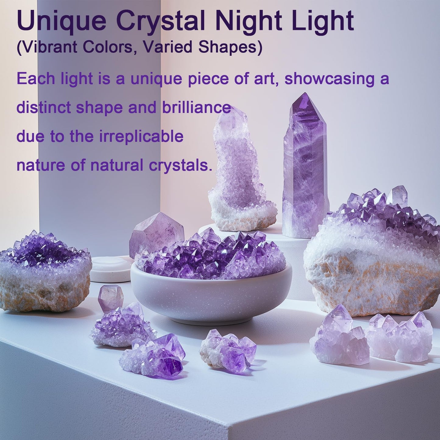 Amethyst Crystal Night Light - Natural Healing Crystal Bedside Lamp Soft Warm LED Light USB Powered Home Decor Night Light for Bedroom, Living Room Ideal Gift for Women & Men (Elegant Purple)