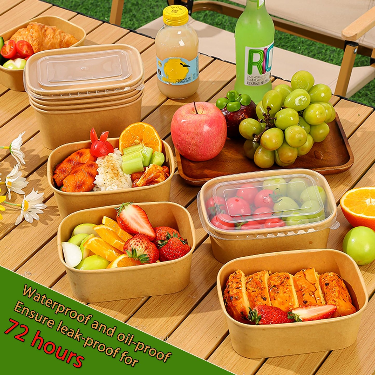 50 Pack 29Oz Disposable Meal Prep Containers With Lids and Forks-Disposable Kraft Paper Bowls-to go food containers-Microwavable and Freezer Safe Take Out Containers for Hot/Cold Food Prep and Salad