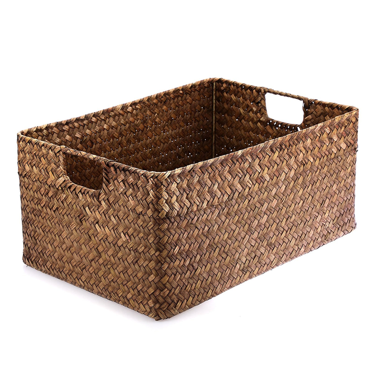 Hipiwe Seagrass Storage Baskets Bin for Shelf Handwoven Wicker Baskets Built-in Handles Rectangular Closet Bedroom Organizer Box Multipurpose Storage Basket Organizer,16.1"L x11.8"W x7.7"H
