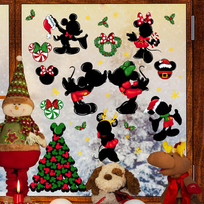 Yovkky Merry Christmas Window Clings, 2026 New Year Christmas Xmas Tree Green Red Stickers Decals Decor, Peppermint Candy Wreath Winter Snowflakes Holiday Party Home Kitchen Decorations
