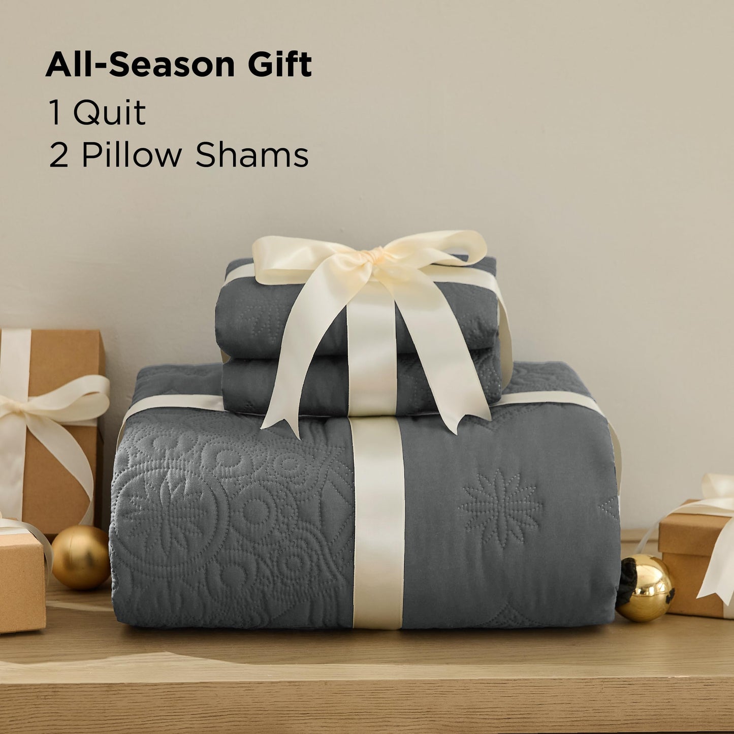 Bedsure King Size Quilt Set - Lightweight Bedspreads King Size, Stitch-Free Ultrasonic Quilting Coverlet, All-Season Dark Grey Comforter Set, Pet-Friendly Soft Machine Washable Bedding (106"x96")