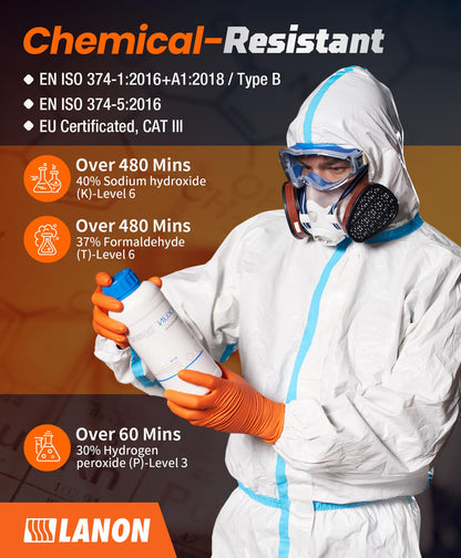 LANON 8-mil Orange Disposable Nitrile Gloves, Mechanic, Heavy Duty, Food Safe, Latex and Powder Free, Fully Diamond Textured, Large(Pack of 100)
