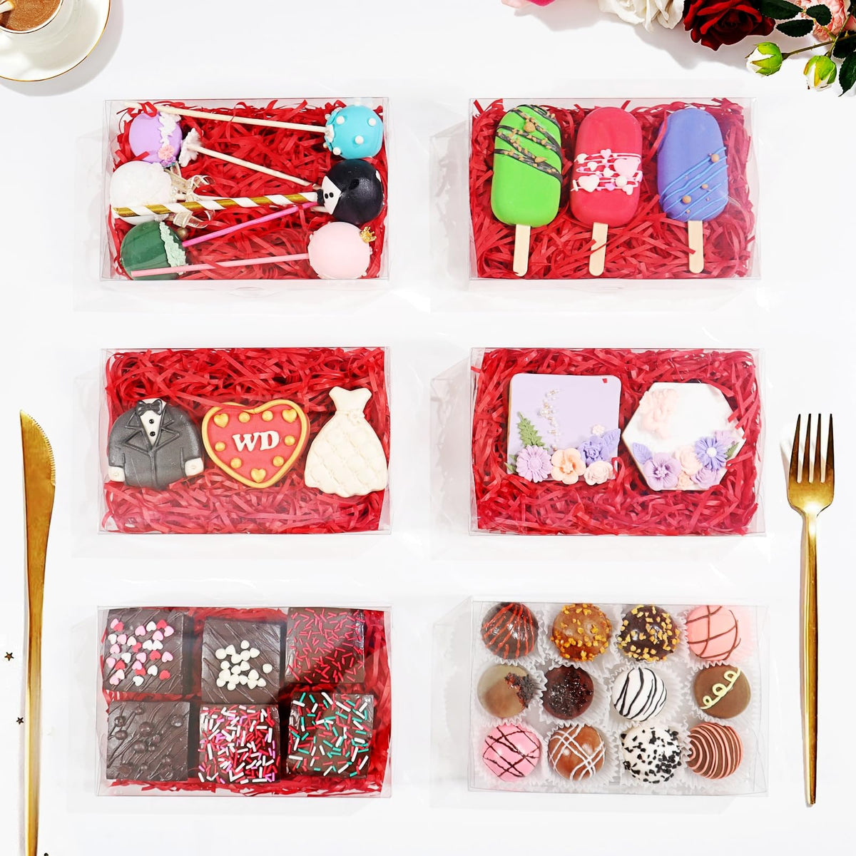 SLShePack 24PCS Clear Plastic Cookie Boxes 7x4.3x1.5 Inch with Window for Chocolate, Truffle, Oreo, Pastry, Bakery, Donut, Brownie, Soap, Party Favors, Wedding, Christmas, Valentine's