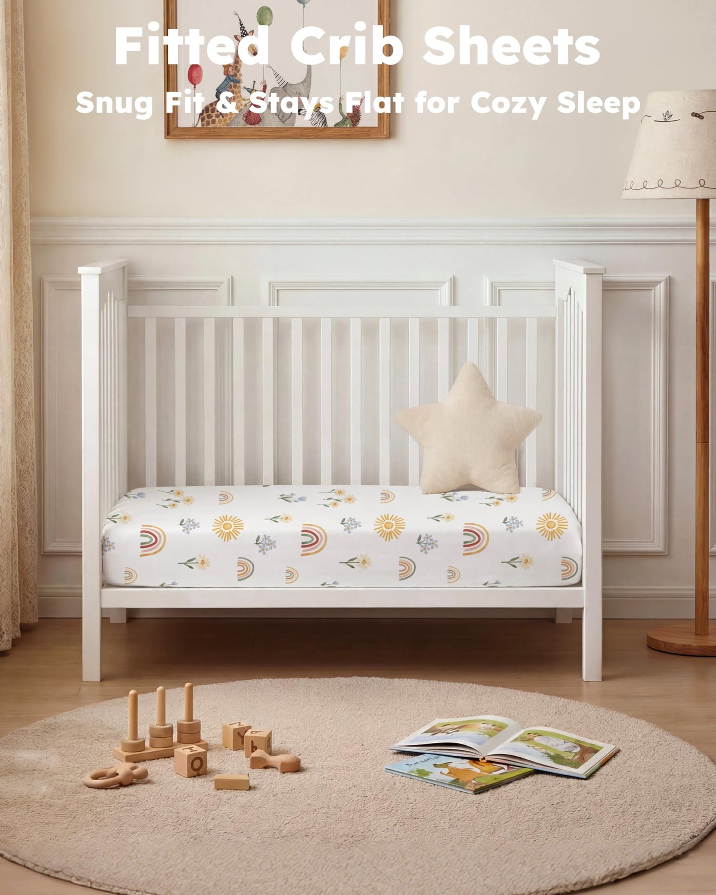 Nyessmee Baby Crib Sheets for Boys and Girls, Fitted Crib Sheets 52" x 28", Soft Breathable Microfiber Sheets for Standard Crib and Toddler Mattress, 2-Pack Orange Rainbow
