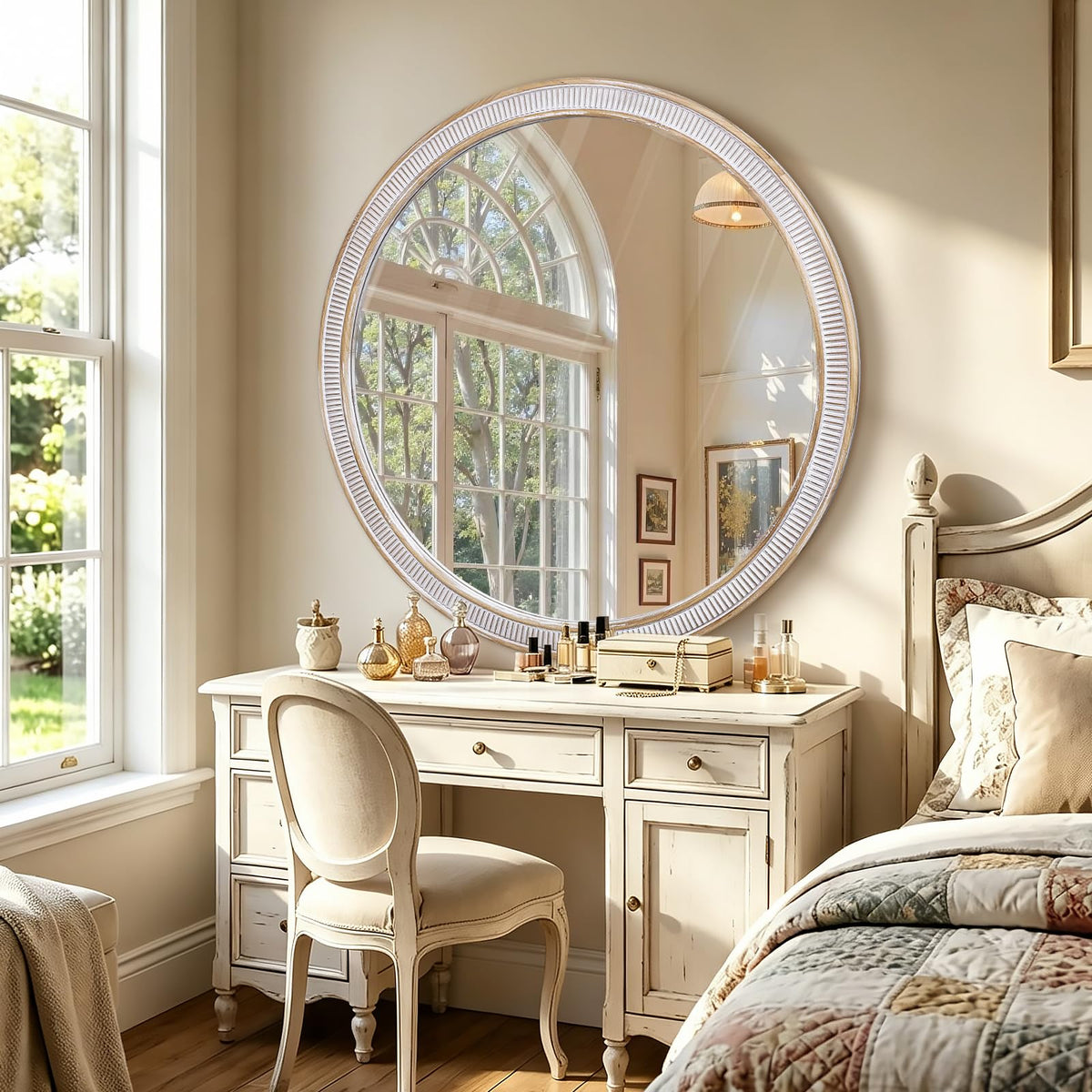 30 Inch Round Mirror, Rustic Farmhouse Circle Mirrors for Wall Decor
