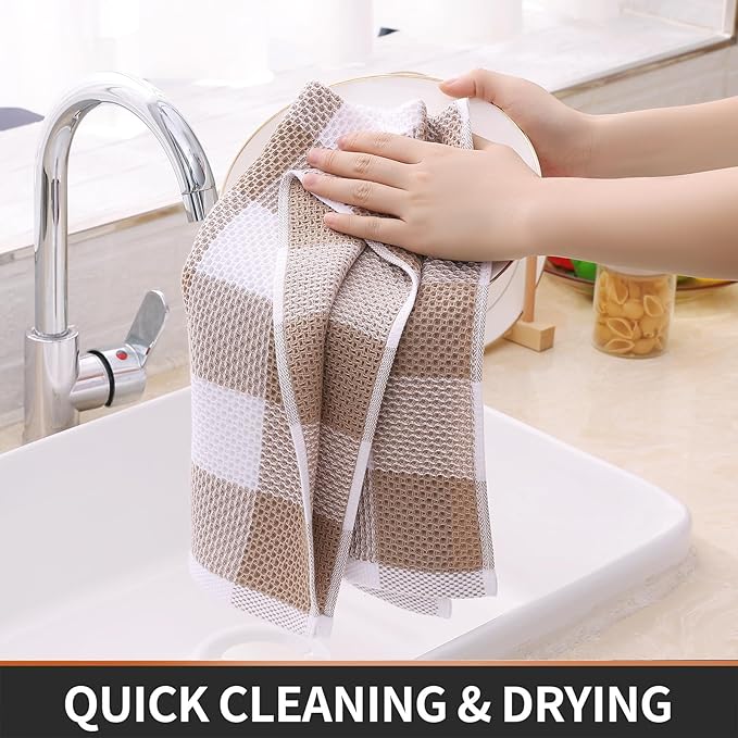 Homaxy 100% Cotton Waffle Weave Check Plaid Kitchen Towels, 13 x 28 Inches