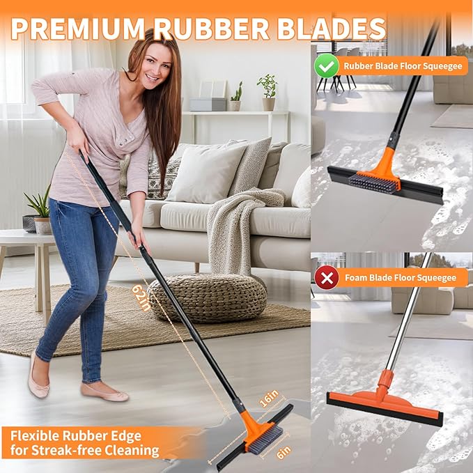 Rubber Floor Squeegee for Concrete Tile Floor, Large Water Squeegee Heavy Duty
