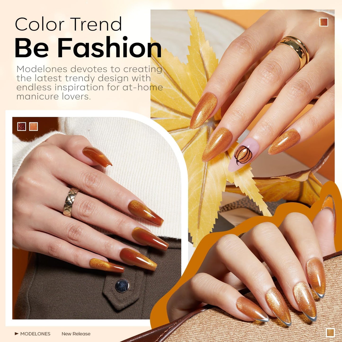modelones Cat Eye Fall Gel Nail Polish Set 6 Colors Yellow Gold Orange Brown Nude Glitter 9D Cat Eye Gel Polish Halloween Maple Gel Polish with Magnet Soak Off Led Nail Art DIY Salon Gifts For Women