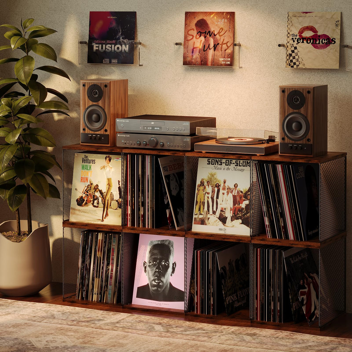 Dmevkic 3 Cube Vinyl Record Storage DIY Stackable 120-150 Records Visualize Album Storage Record Storage Crate