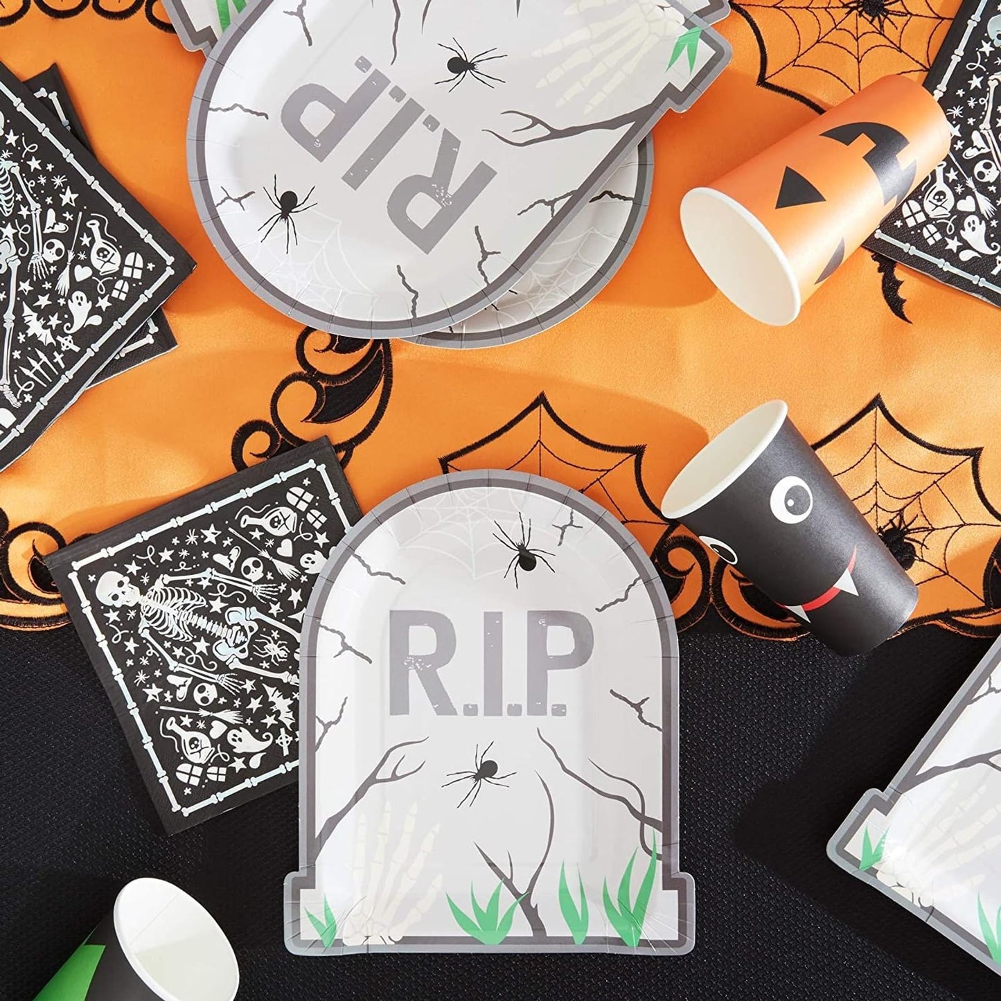 Spooky Central Spooky Paper Plates - 9 in, 48 Count, Gray - Tombstone Design Plates & Disposable Halloween Tableware for Halloween Party Supplies & Spooky Décor