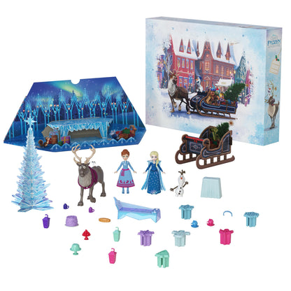 Mattel Disney Frozen Toys, Anna & Elsa Small Doll Advent Calendar with 2 Friend Figures, Moldable Sand & 24 Play Pieces, Inspired by Olaf’s Frozen Adventure