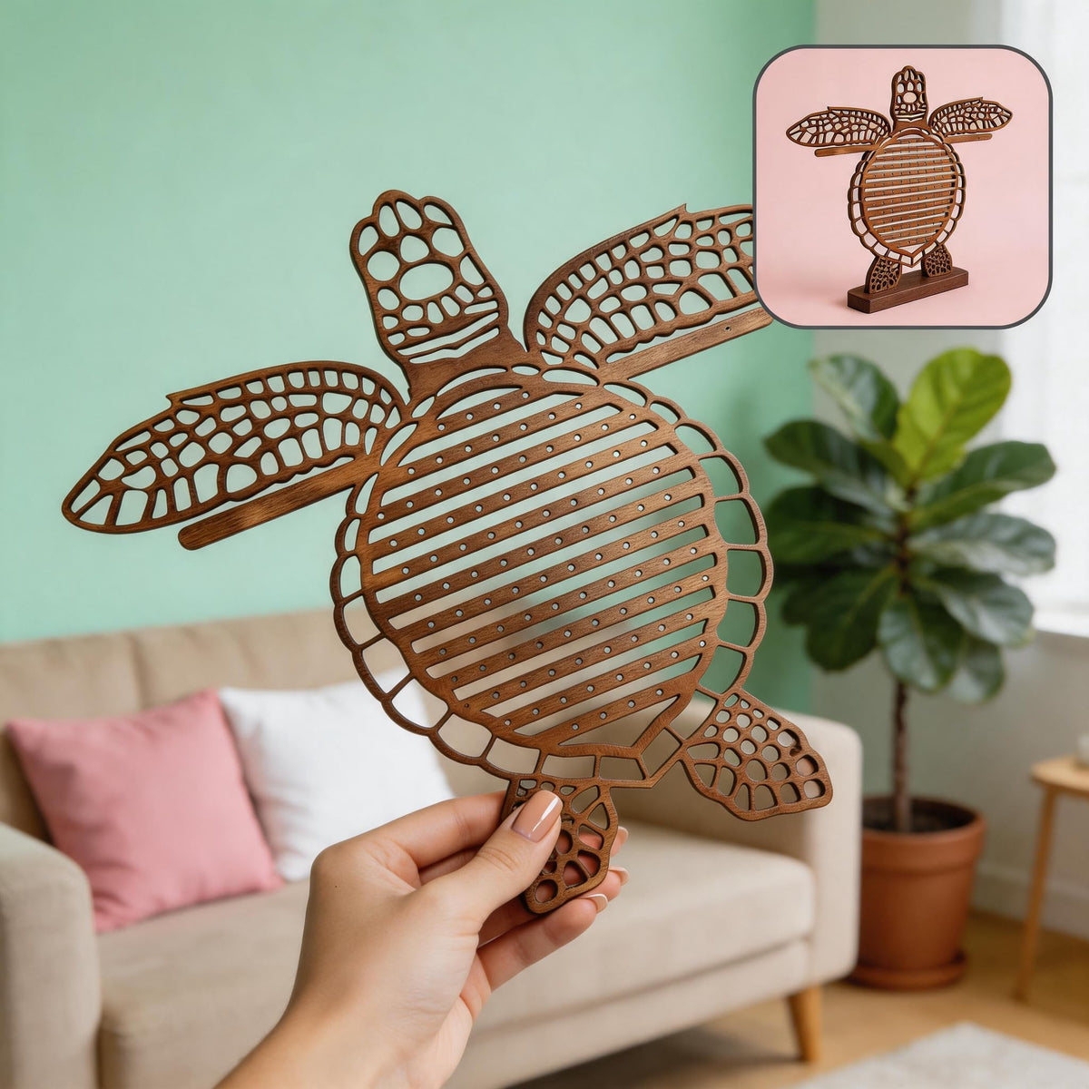 NaiSooten Wooden Turtle Jewelry Display Stand, Earring Holder, Jewelry Holder for Unique Home Decor