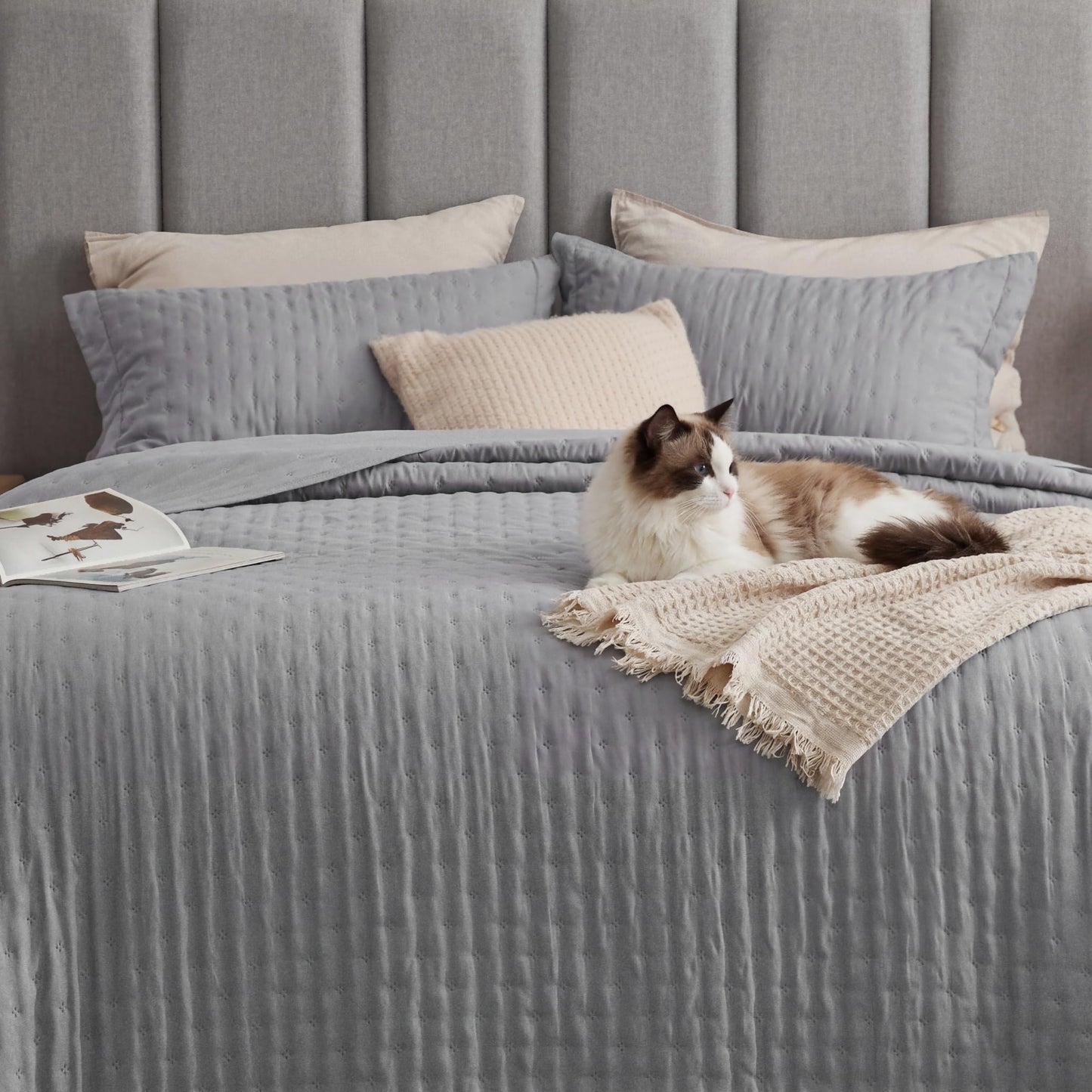 Bedsure Quilts Queen Size - Grey Bedspread Queen Size & Lightweight Comforter, Modern Coverlet with Clover Pattern, Ultra Soft All-Season Bedding, 90 x 96 Inches