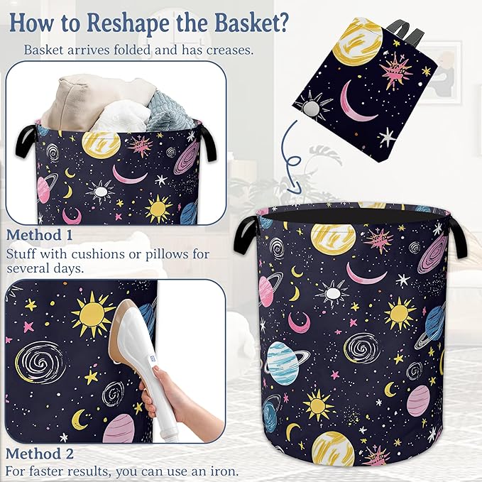 Planet Moon Universe Galaxy Laundry Basket, Foldable Waterproof Oxford Cloth