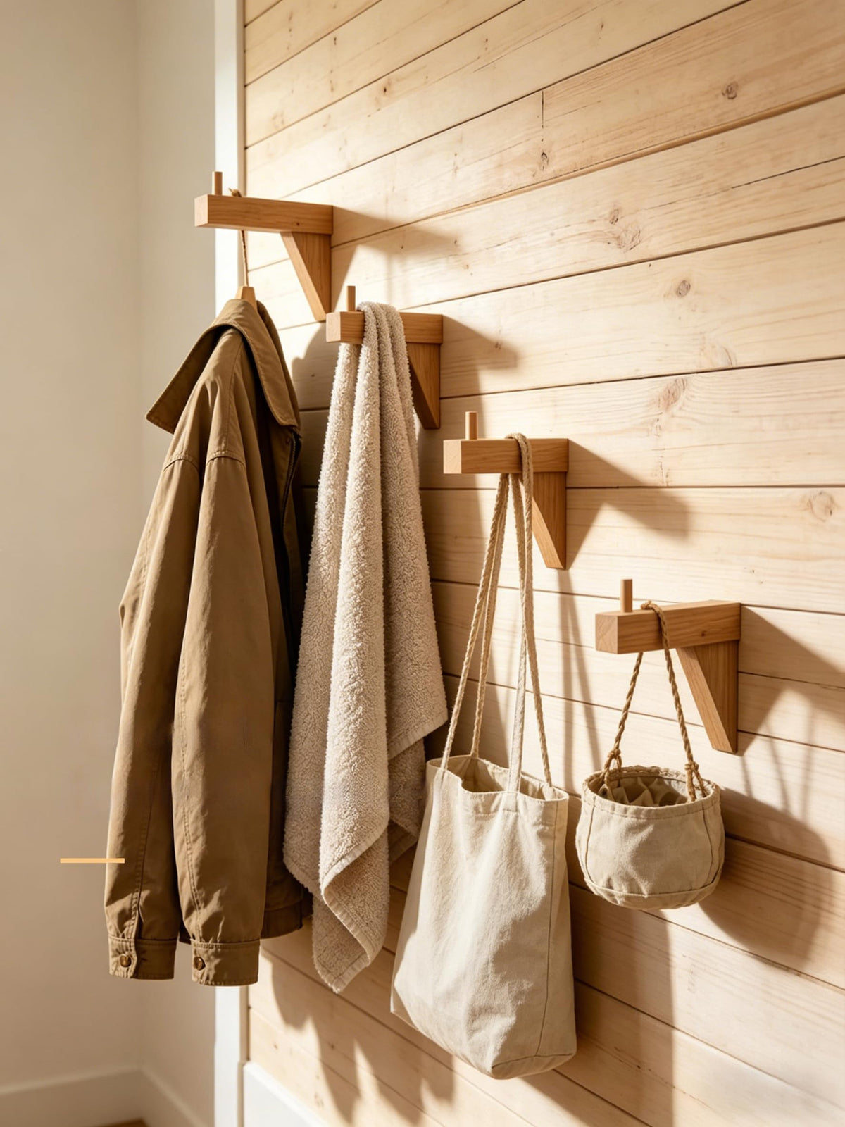 Wooden Wall Mount Bracket Hook, Multi Purpose Hanging Plant Pot Holder, Decorative Wood Coat Towel Apron Hanger for Bedroom Bathroom Kitchen Home Decor
