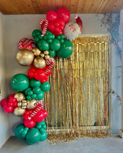 Christmas Balloons Arch Kit, 102pcs Red Green Gold Balloons Difference Sizes Latex Balloons with 16ft Tape Strip & Dot Glue for Christmas, Birthday Party Decoration