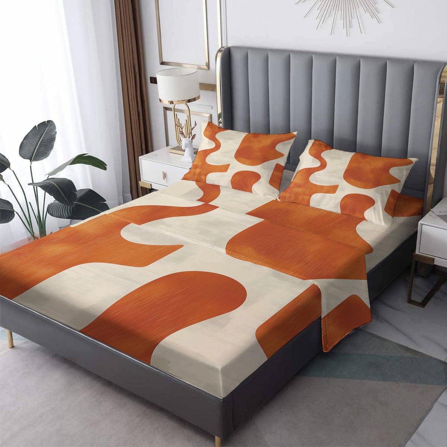 NOGAWA Abstract Sheets Full Size, Modern Bed Sheets, Patterned Bedding Sheets & Pillowcases 4 Piece Set - Soft Microfiber Deep Pocket Fitted Sheet & Flat Sheet & 2 Pillow Cases
