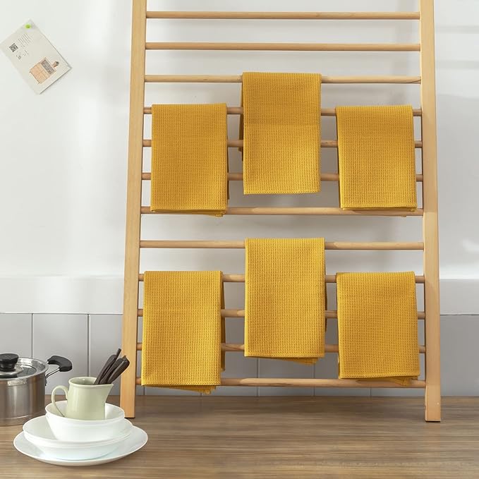 QUILTINA Dish Towels Set, 100% Cotton Waffle Weave Kitchen Towels 6 Pack