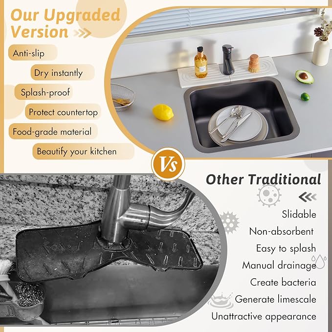 U Shape Sink Draining Mat Behind Faucet, Super Absorbent Diatomite Fast Drying