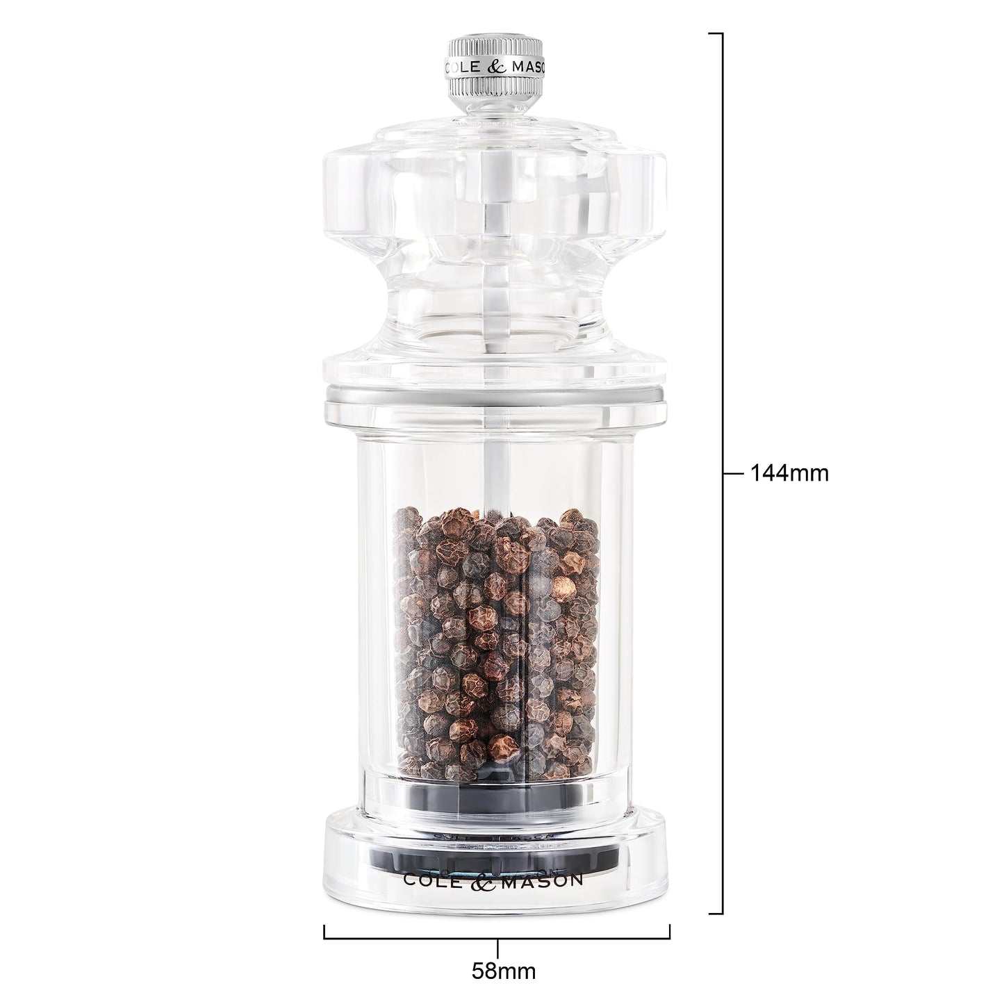 Cole & Mason 605 Refillable Spice Mill - Kitchen & Home Accessory - Salt & Pepper Grinder Set - Salt & Peppercorn Included - Acrylic - New Salt & Pepper Set 5.5"