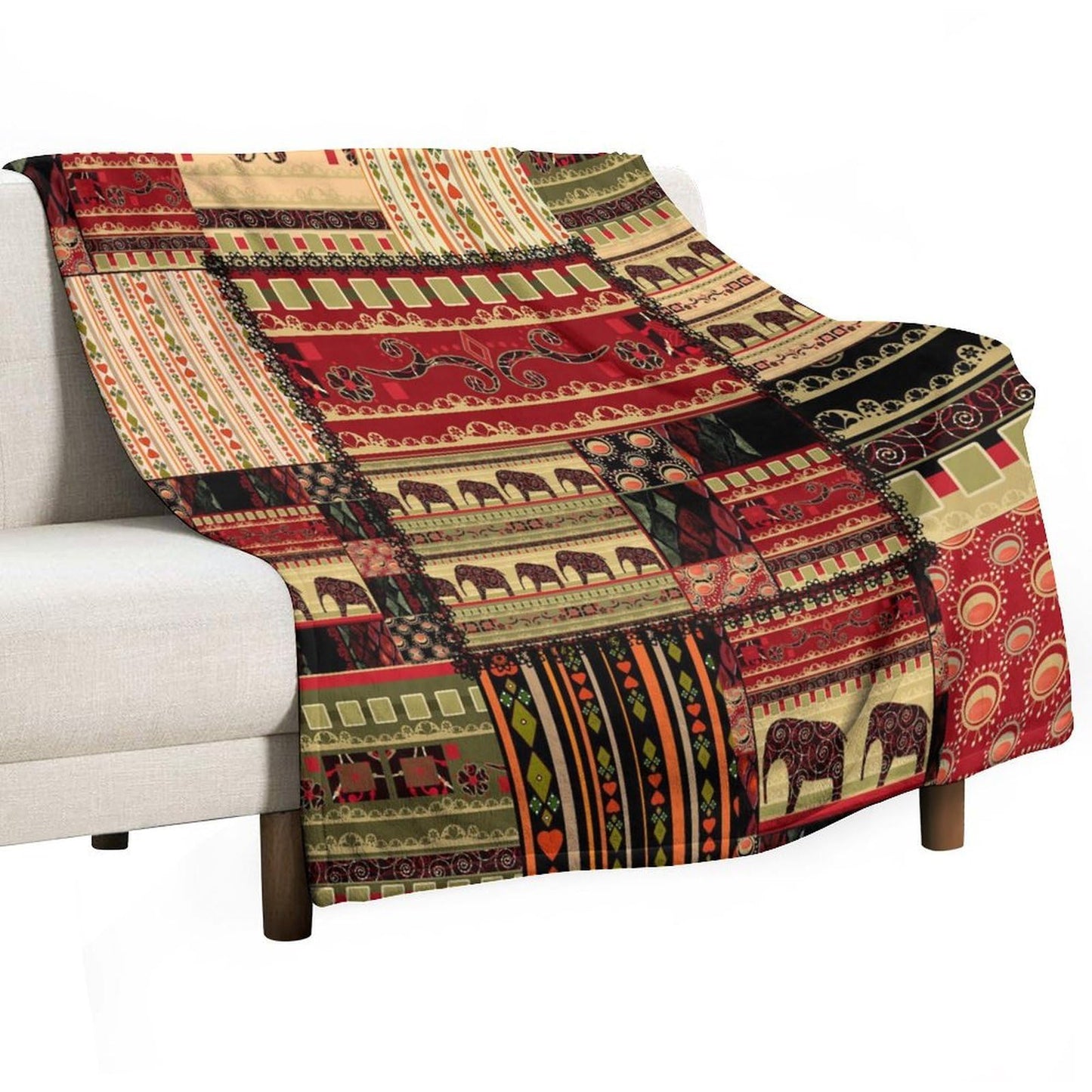 ZhiRain African Tribal Throw Blanket Patchwork Style Pattern Withand Cultural Motifs Print Blanket for Sofa Bed Couch Chair Or Dorm 50"x60"