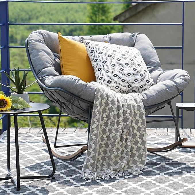 Grand patio Outdoor Rocking Chair, E-Coated Modern Cozy Lounge Rocker Chair with Cushion for Balcony Porch Patio, Gray