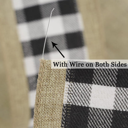 MEEDEE Buffalo Plaid Ribbon with Burlap Wired Edges 2.5 Inch Wide 10 Yards Black and White Ribbon for DIY Bows, Christmas Tree, Gift Wrapping, Wreaths