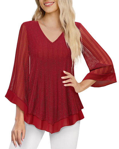 Lotusmile Red Blouses for Women Dressy, Dressy Tops for Evening Wear Christmas Tops for Women Sequins Tops for Women Dressy Tops for Women for Evening Party Wedding Dressy Casual Tops for Women 2024