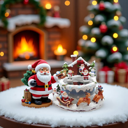Lightahead Santa Claus Christmas Ice Skating Musical Pond Scene with 2 Figurines on Pond and Base Revolving, Santa Music Box in polyresin for Ages 15 and Above
