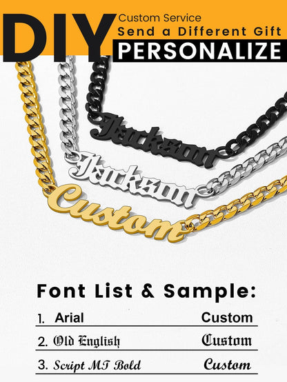 GoldChic Custom Name Necklace for Men, Gold Nameplated Personalized Initial Name Choker Necklace with Curb Chain Personalized Jewelry Gift for Women