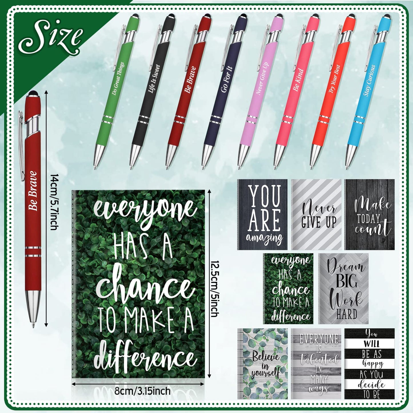 Funrous 32 Pcs Motivational Quote Pens Inspirational Notepads Mini Journal with Ballpoint Pen Small Notebooks Gift for Men Women Coworker Adult Party Favors Prize Teacher Student Office(Classic)