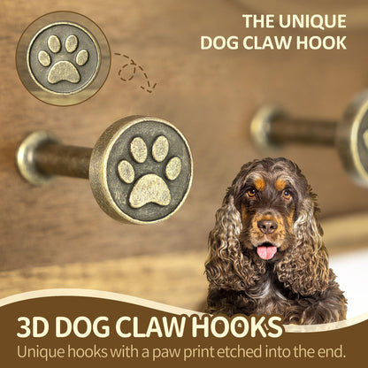 MTERSN Farmhouse Dog Leash Holder for Wall – Dog Stuff Organizer and Dogs Bone Key Holder Wall Mount with 3D Puppy Paw Hooks - Cute Stuff for Pet Lover Gifts (Acacia Wood)