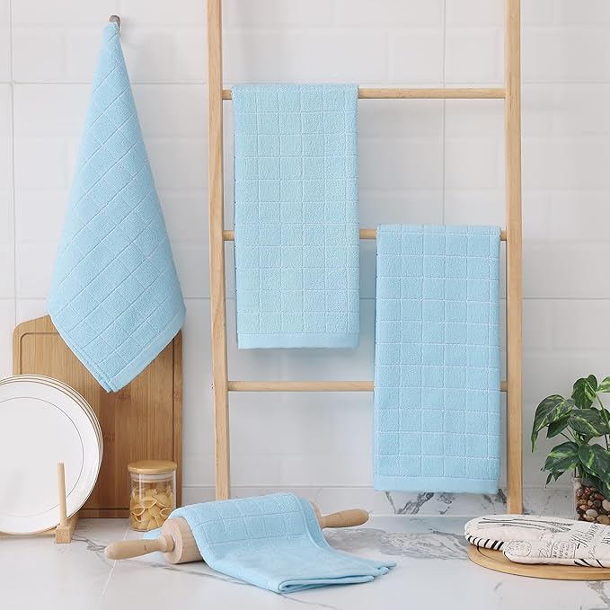 Homaxy 100% Cotton Terry Kitchen Towels, Checkered Designed, Soft and Super