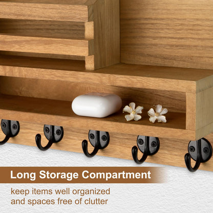 Lucundm Key and Mail Holder Wall Mount, Key Hanger with Long Storage Box and Key Hooks for Coat, Dog Leash, Home Decor Rack, House Accessories, Entry Way Organizer